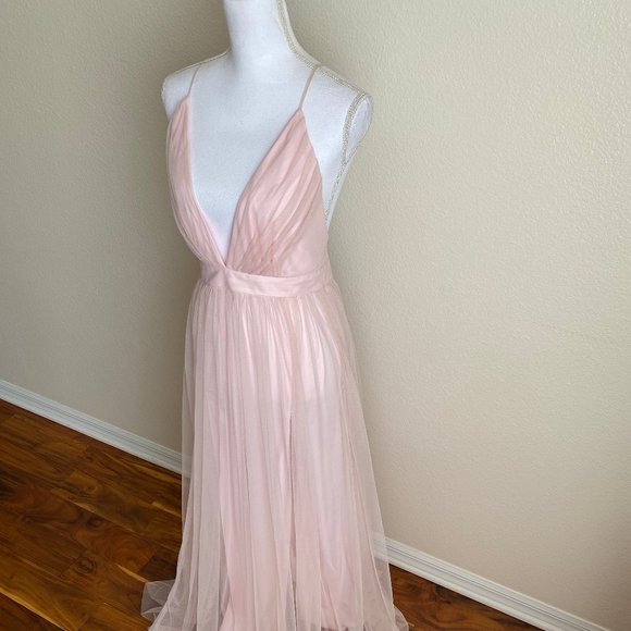 Agaci Dress Gown NEW + TAGS Tulle Mesh Blush Pink - Picture 7 of 13